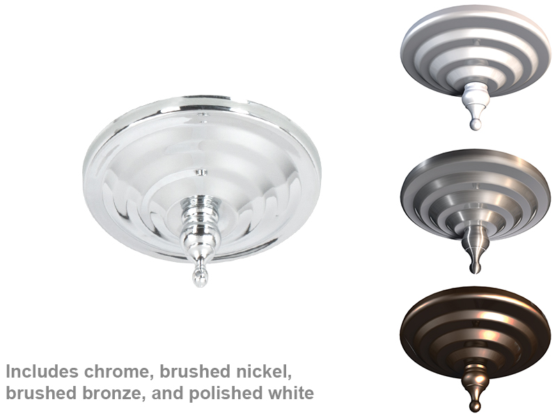 GBR100LED-DECOR finials: chrome, brushed nickel, brushed bronze, polished white